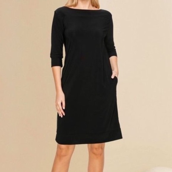 audrey whitmore Dresses & Skirts - Audrey Whitmore Sutton Dress Sz XL Boat Neck 3/4 Sleeve Minimalist LBD Timeless